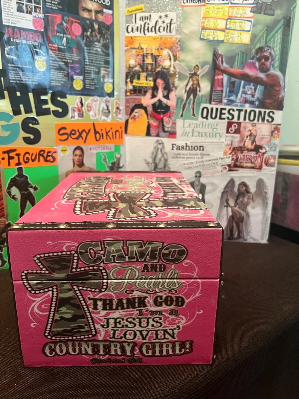 #2600* “6x12”Pink 'Country Girl' Jewelry Box - Camo & Pearls Design